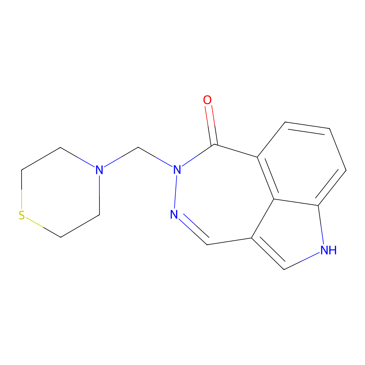 5-(thiomorpholin-4-ylmethyl)-1,5-dihydro-6H-[1,2]diazepino[4,5,6-cd]indol-6-one molecular structure, CAS 1401583-58-1