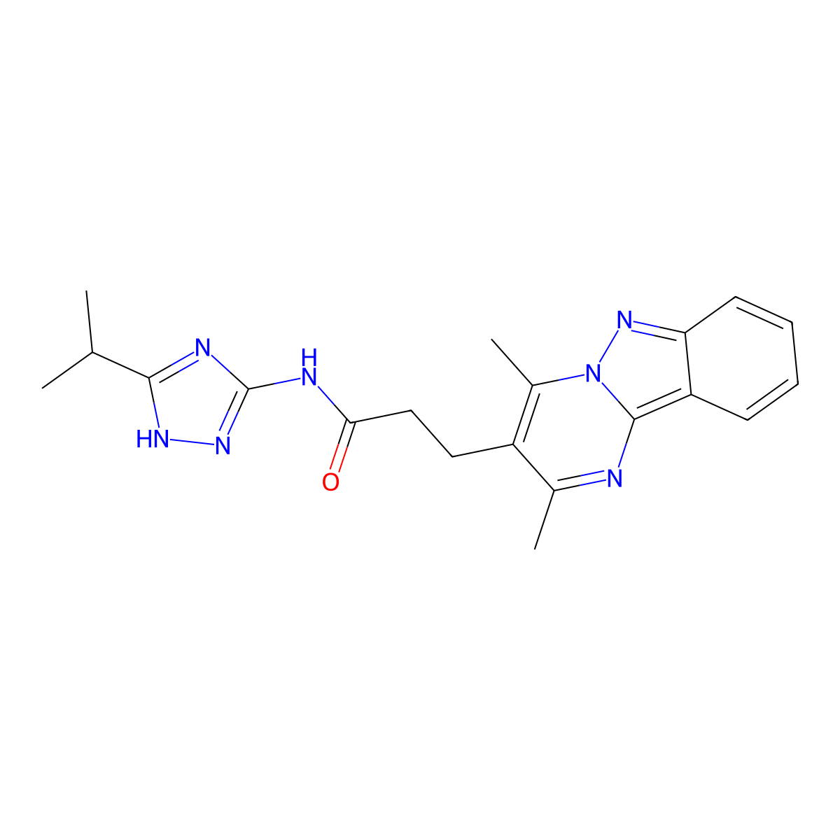 3-(2,4-dimethylpyrimido[1,2-b]indazol-3-yl)-N-(5-isopropyl-1H-1,2,4-triazol-3-yl)propanamide molecular structure, CAS 1401583-81-0