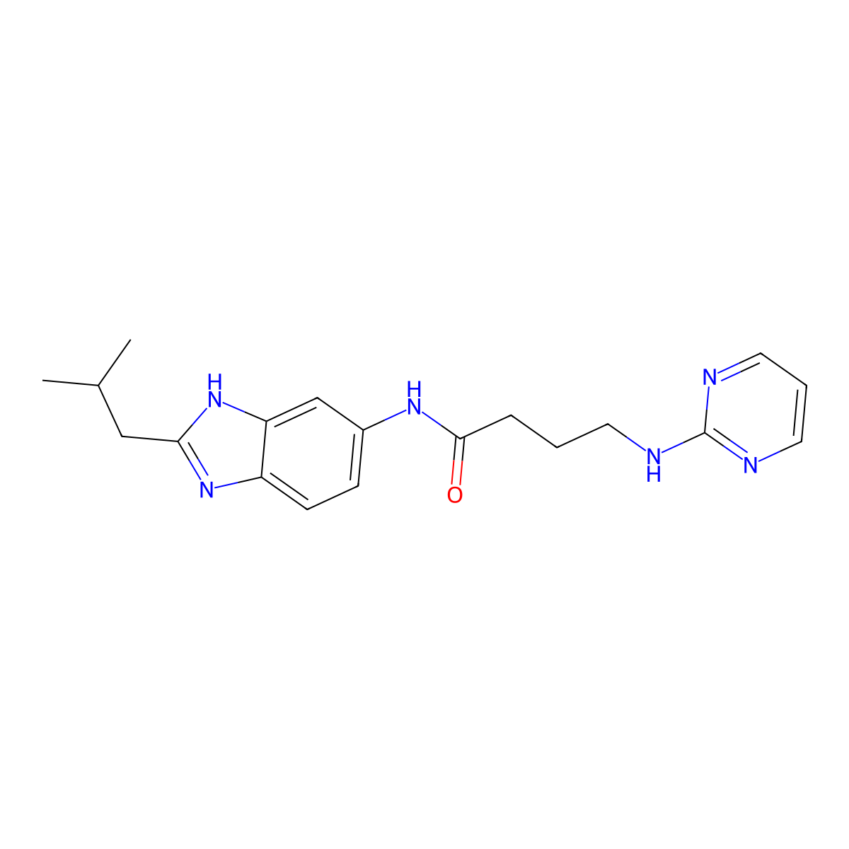 N-[2-(2-methylpropyl)-1H-benzimidazol-6-yl]-4-(pyrimidin-2-ylamino)butanamide molecular structure, CAS 1401583-99-0