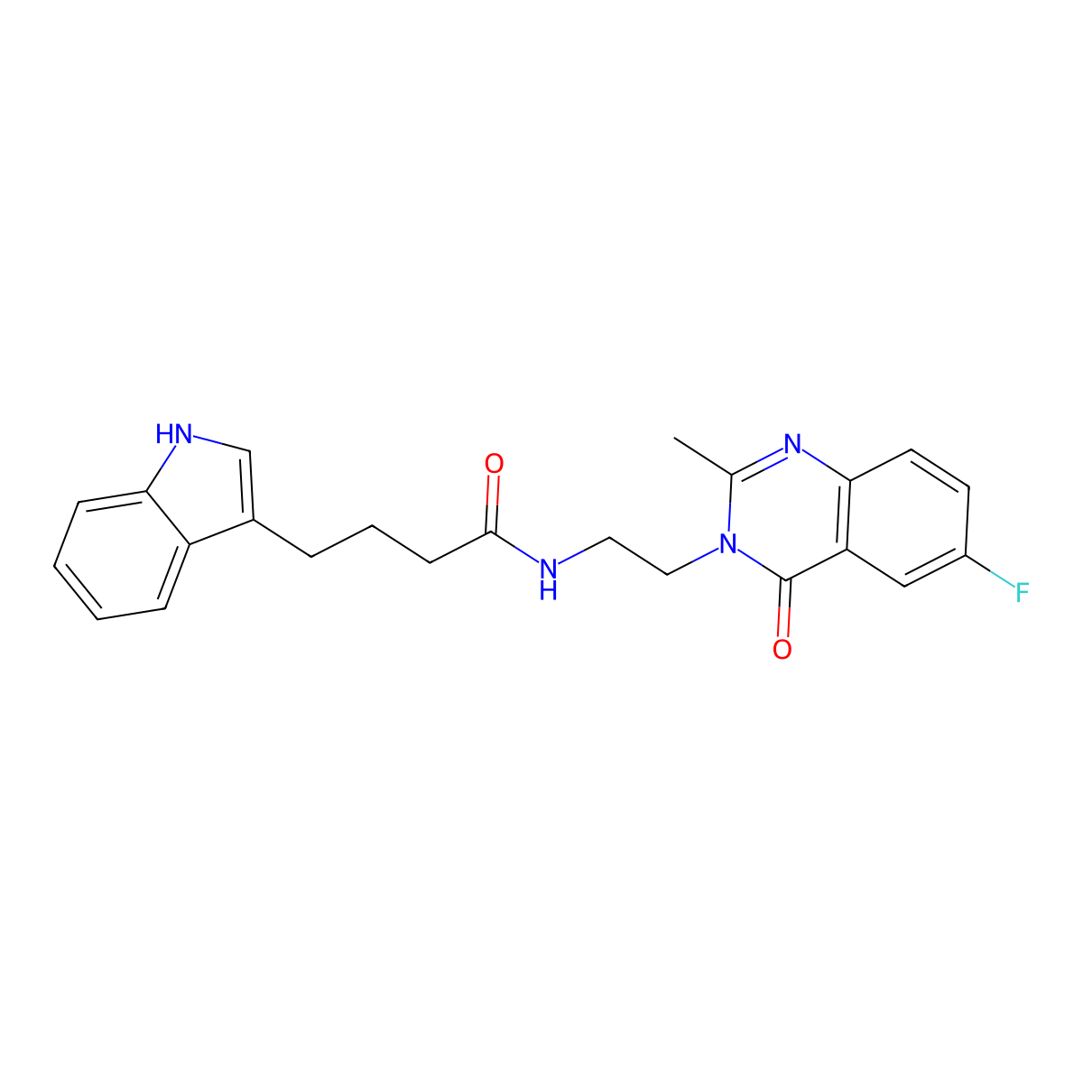 N-[2-(6-fluoro-2-methyl-4-oxoquinazolin-3(4H)-yl)ethyl]-4-(1H-indol-3-yl)butanamide molecular structure, CAS 1401584-04-0