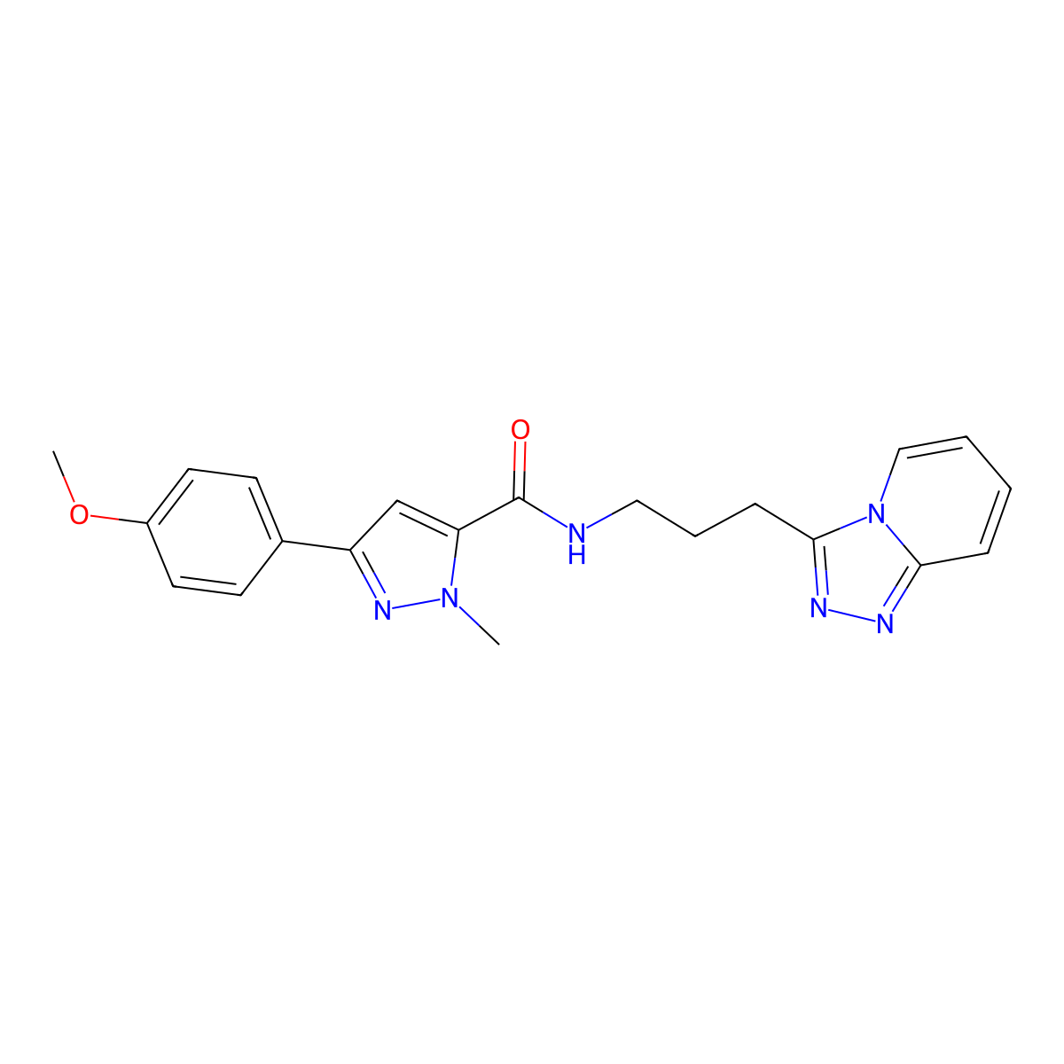 3-(4-methoxyphenyl)-1-methyl-N-[3-([1,2,4]triazolo[4,3-a]pyridin-3-yl)propyl]-1H-pyrazole-5-carboxamide molecular structure, CAS 1401584-34-6