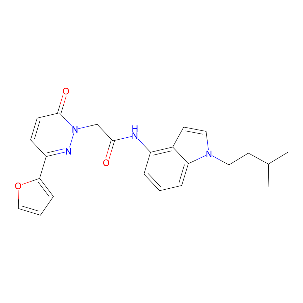 2-[3-(furan-2-yl)-6-oxopyridazin-1(6H)-yl]-N-[1-(3-methylbutyl)-1H-indol-4-yl]acetamide molecular structure, CAS 1401584-50-6