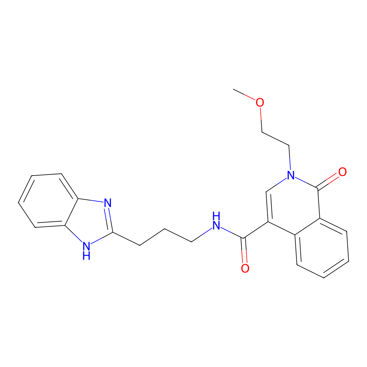 N-[3-(1H-benzimidazol-2-yl)propyl]-2-(2-methoxyethyl)-1-oxo-1,2-dihydroisoquinoline-4-carboxamide molecular structure, CAS 1401584-72-2