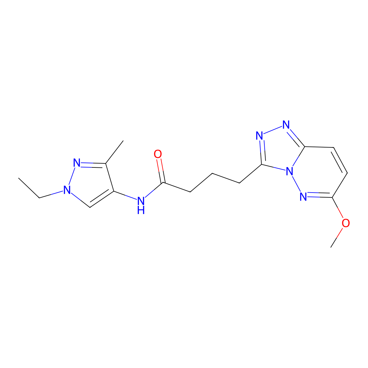 N-(1-ethyl-3-methyl-1H-pyrazol-4-yl)-4-(6-methoxy[1,2,4]triazolo[4,3-b]pyridazin-3-yl)butanamide molecular structure, CAS 1401584-80-2
