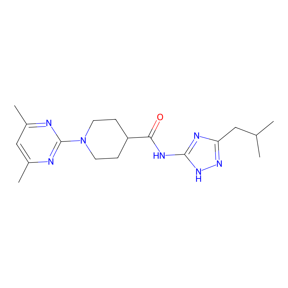 1-(4,6-dimethylpyrimidin-2-yl)-N-[3-(2-methylpropyl)-1H-1,2,4-triazol-5-yl]piperidine-4-carboxamide molecular structure, CAS 1401584-97-1