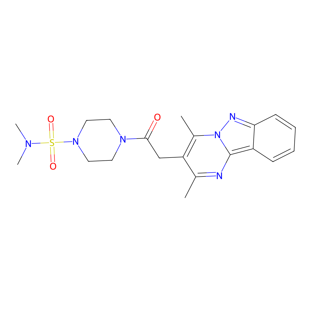 4-[2-(2,4-dimethylpyrimido[1,2-b]indazol-3-yl)acetyl]-N,N-dimethyltetrahydro-1(2H)-pyrazinesulfonamide molecular structure, CAS 1401585-13-4