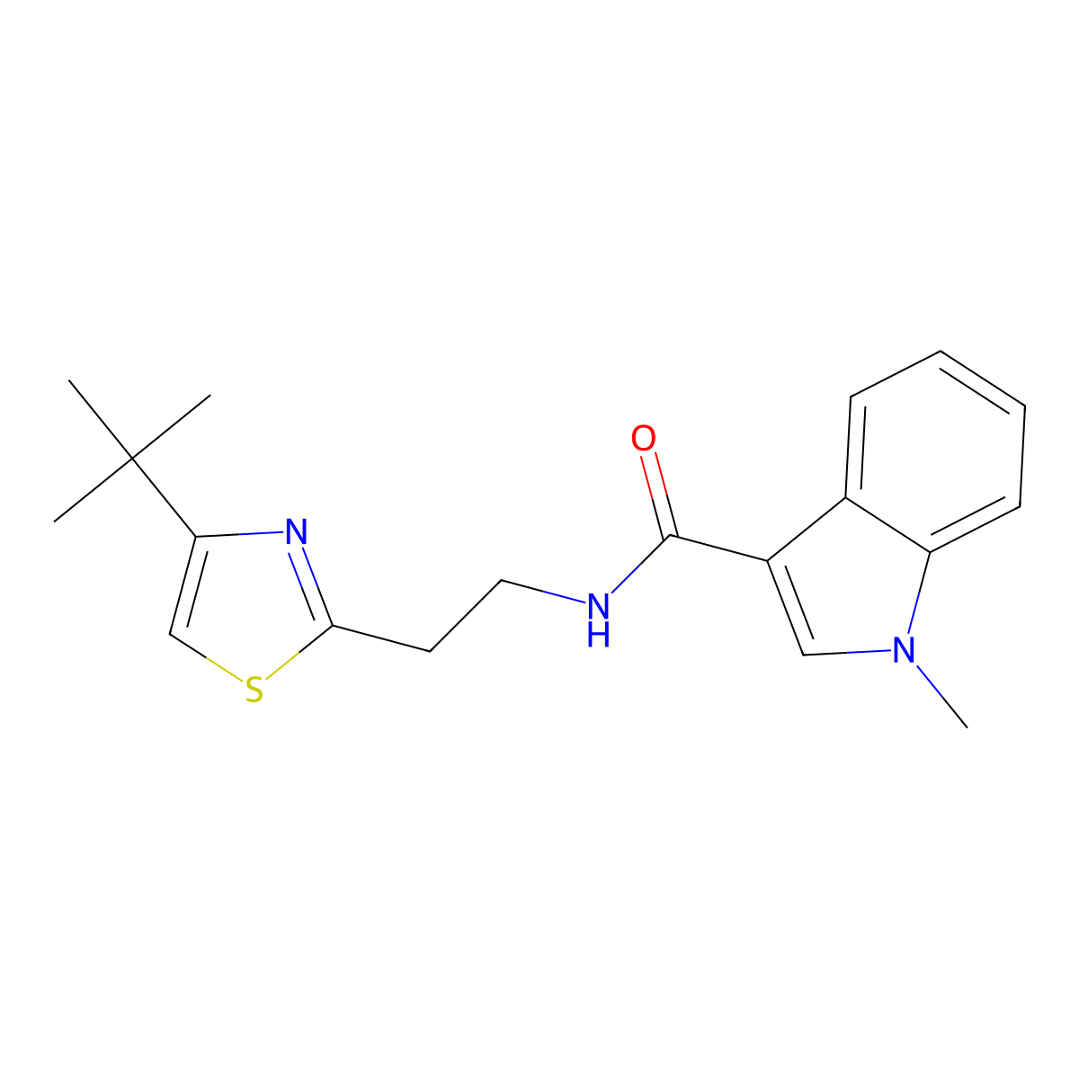 N-[2-(4-tert-butyl-1,3-thiazol-2-yl)ethyl]-1-methyl-1H-indole-3-carboxamide molecular structure, CAS 1401585-66-7