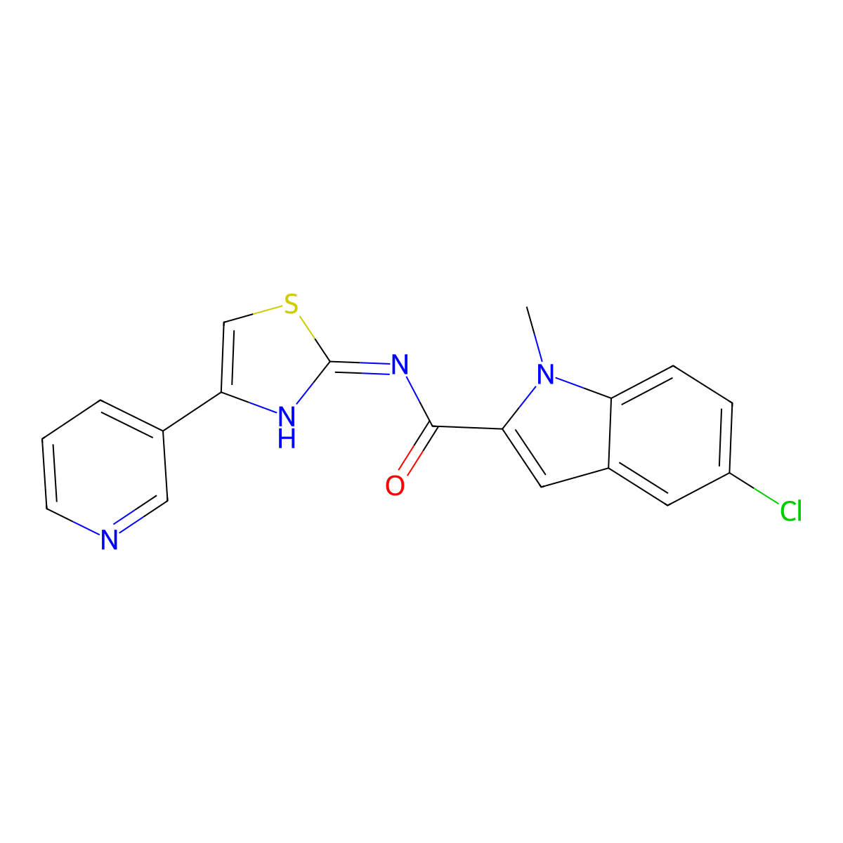 5-chloro-1-methyl-N-(4-(pyridin-3-yl)thiazol-2-yl)-1H-indole-2-carboxamide molecular structure, CAS 1401585-72-5