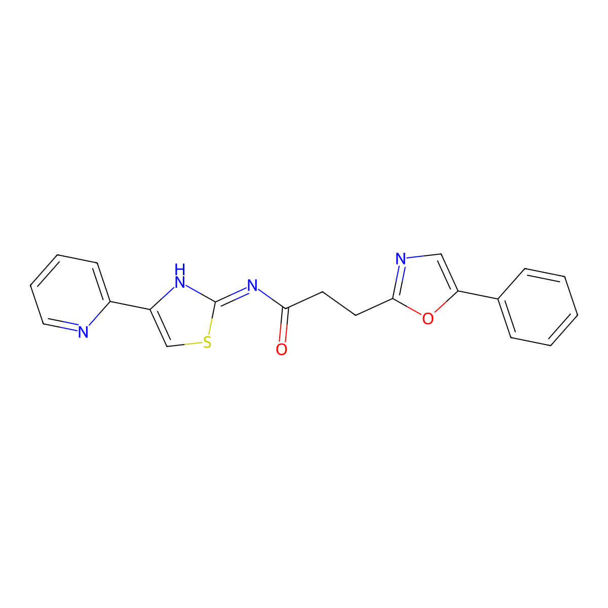 3-(5-phenyloxazol-2-yl)-N-(4-(pyridin-2-yl)thiazol-2-yl)propanamide molecular structure, CAS 1401585-83-8