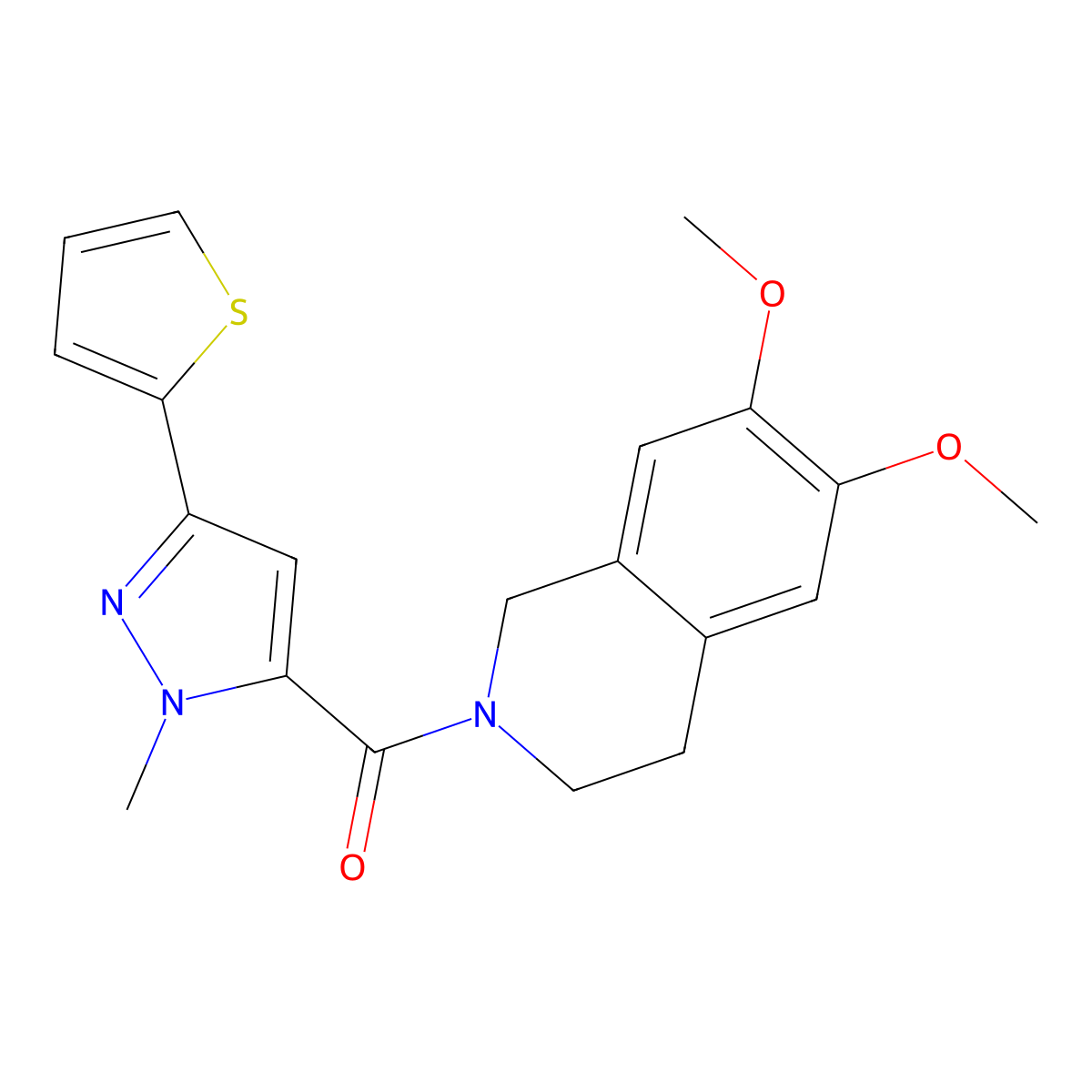 [6,7-dimethoxy-3,4-dihydro-2(1H)-isoquinolinyl][1-methyl-3-(2-thienyl)-1H-pyrazol-5-yl]methanone molecular structure, CAS 1401585-88-3