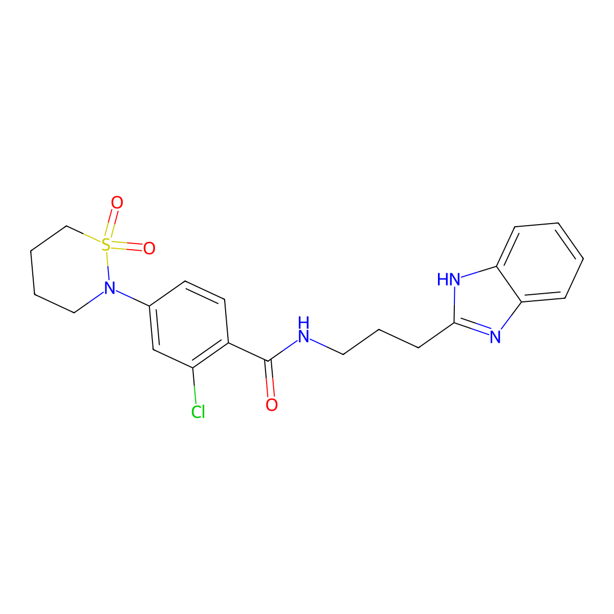 N-(3-(1H-benzo[d]imidazol-2-yl)propyl)-2-chloro-4-(1,1-dioxido-1,2-thiazinan-2-yl)benzamide molecular structure, CAS 1401585-95-2