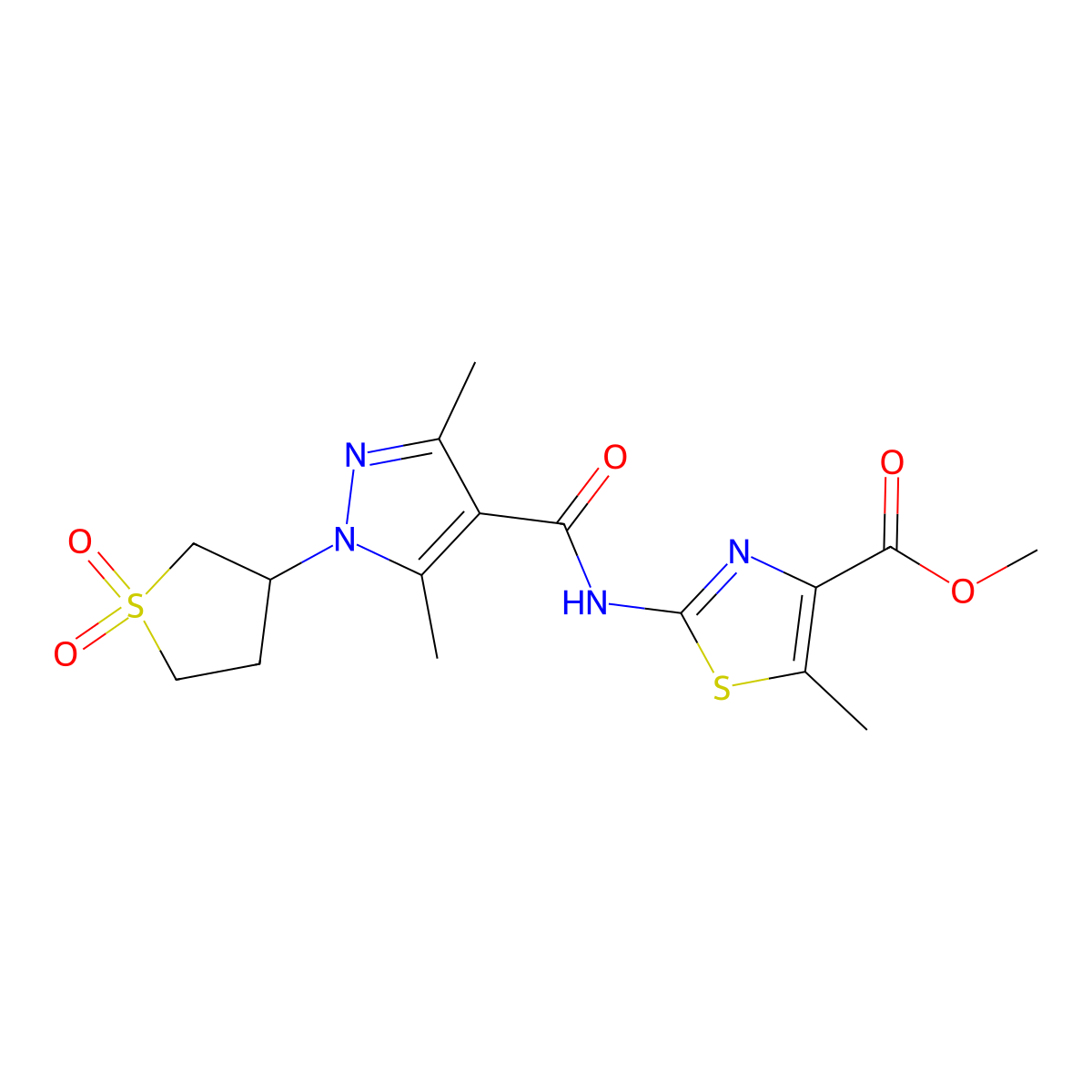 methyl 2-({[1-(1,1-dioxidotetrahydrothiophen-3-yl)-3,5-dimethyl-1H-pyrazol-4-yl]carbonyl}amino)-5-methyl-1,3-thiazole-4-carboxylate molecular structure, CAS 1401585-99-6
