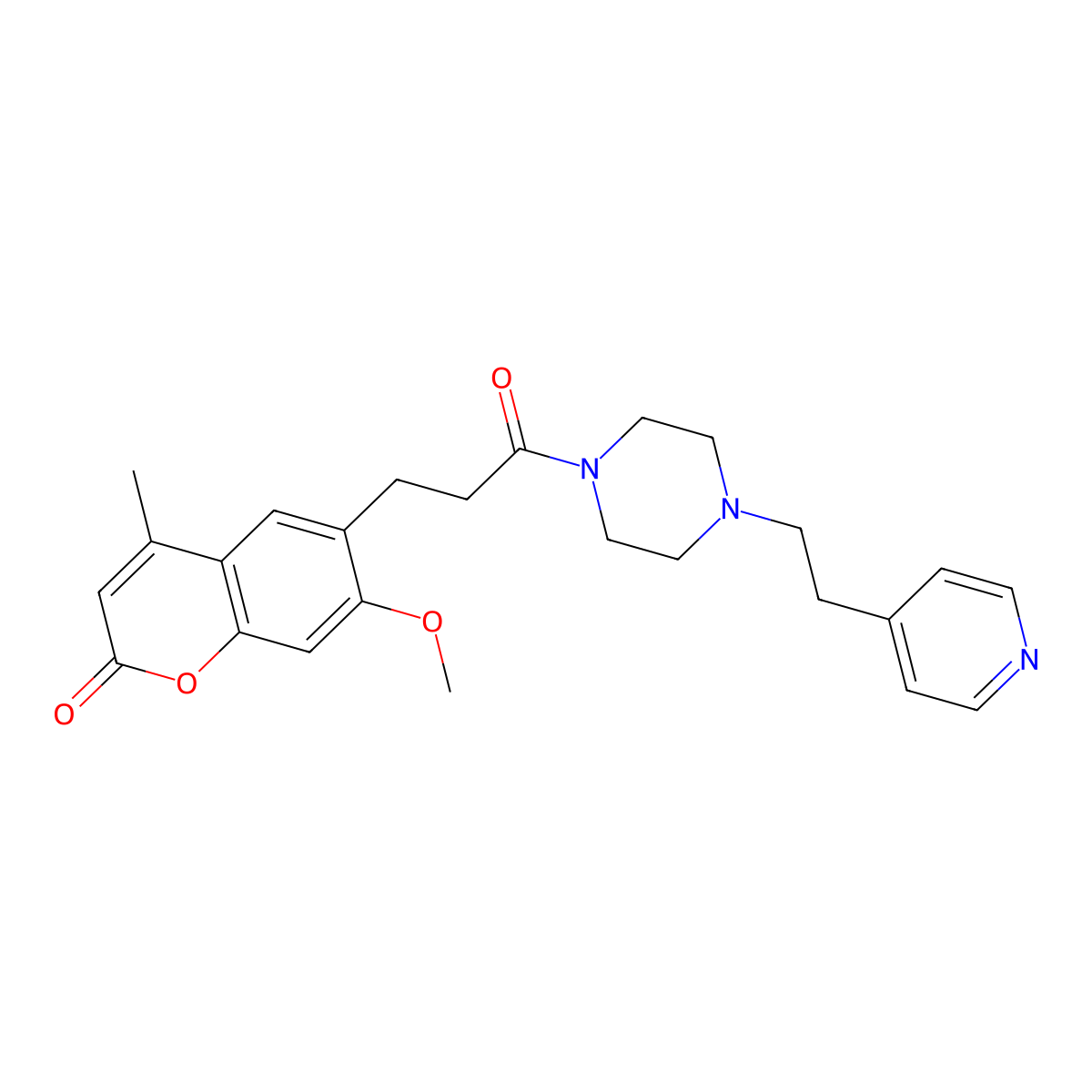 7-methoxy-4-methyl-6-(3-oxo-3-{4-[2-(4-pyridyl)ethyl]piperazino}propyl)-2H-chromen-2-one molecular structure, CAS 1401586-18-2