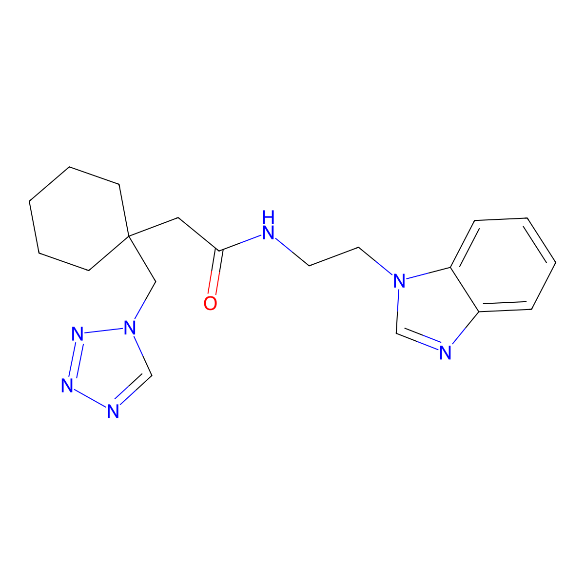 N-[2-(1H-1,3-benzimidazol-1-yl)ethyl]-2-[1-(1H-1,2,3,4-tetraazol-1-ylmethyl)cyclohexyl]acetamide molecular structure, CAS 1401586-22-8