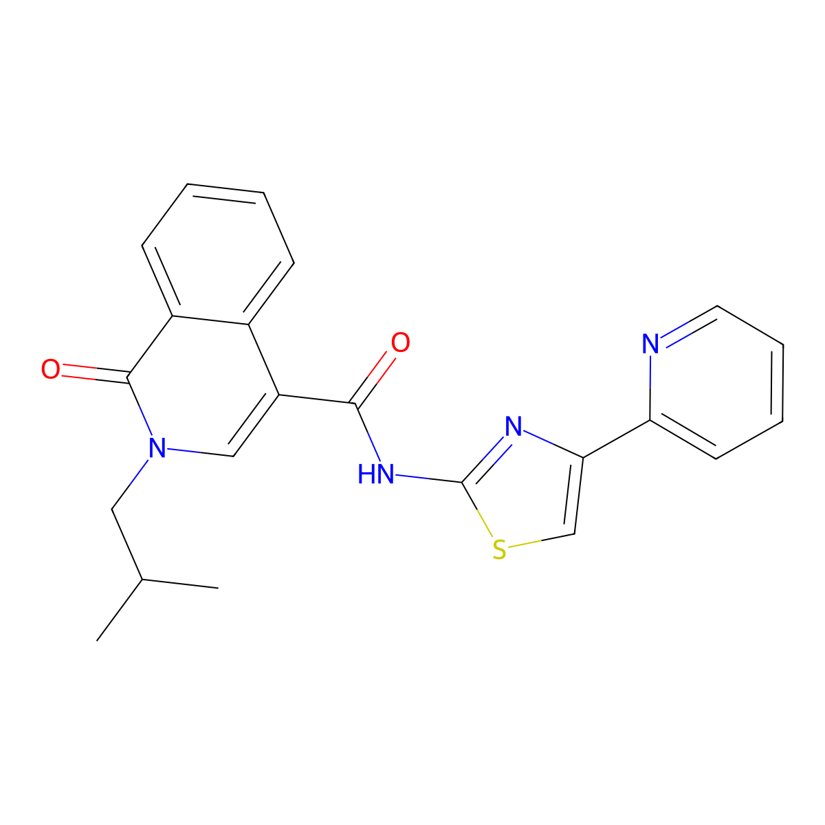 2-isobutyl-1-oxo-N-(4-(pyridin-2-yl)thiazol-2-yl)-1,2-dihydroisoquinoline-4-carboxamide molecular structure, CAS 1401586-25-1