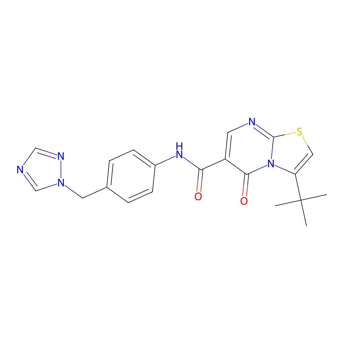 N-(4-((1H-1,2,4-triazol-1-yl)methyl)phenyl)-3-(tert-butyl)-5-oxo-5H-thiazolo[3,2-a]pyrimidine-6-carboxamide molecular structure, CAS 1401586-54-6
