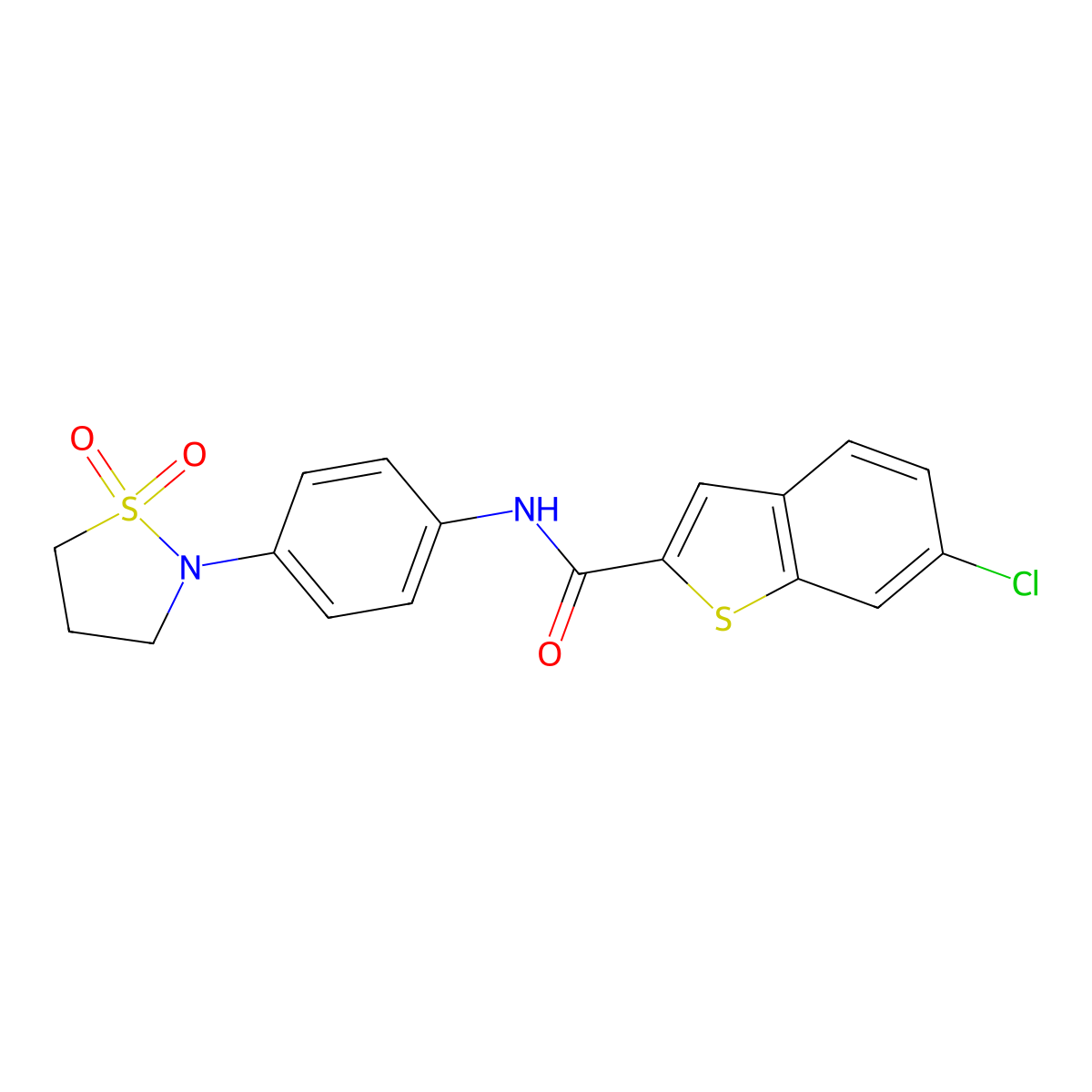 6-chloro-N-[4-(1,1-dioxido-1,2-thiazolidin-2-yl)phenyl]-1-benzothiophene-2-carboxamide molecular structure, CAS 1401586-70-6