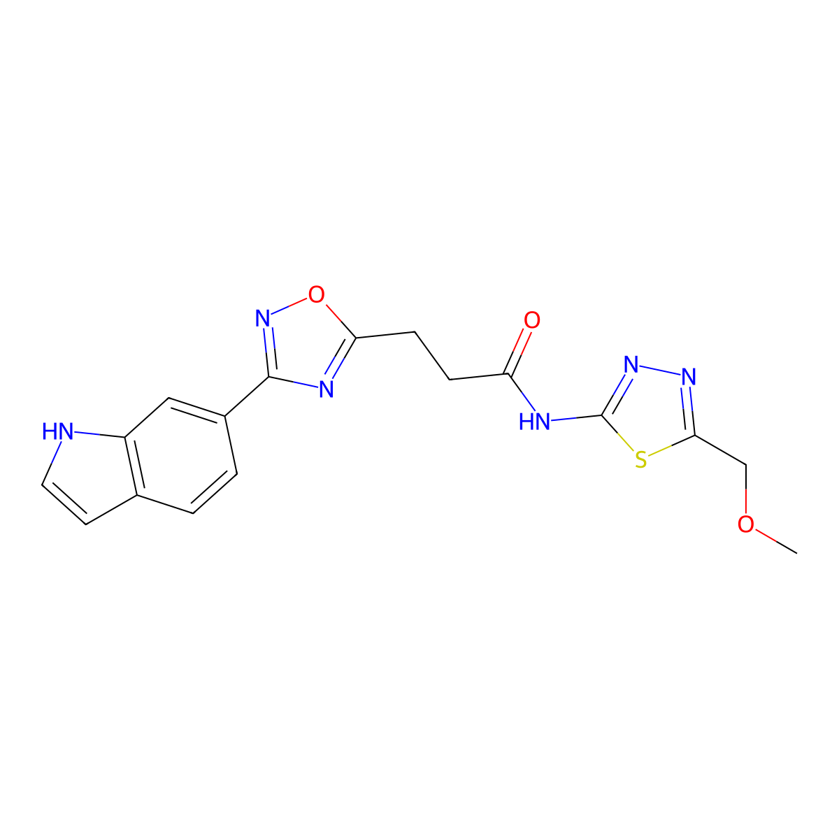 3-(3-(1H-indol-6-yl)-1,2,4-oxadiazol-5-yl)-N-(5-(methoxymethyl)-1,3,4-thiadiazol-2-yl)propanamide molecular structure, CAS 1401587-06-1
