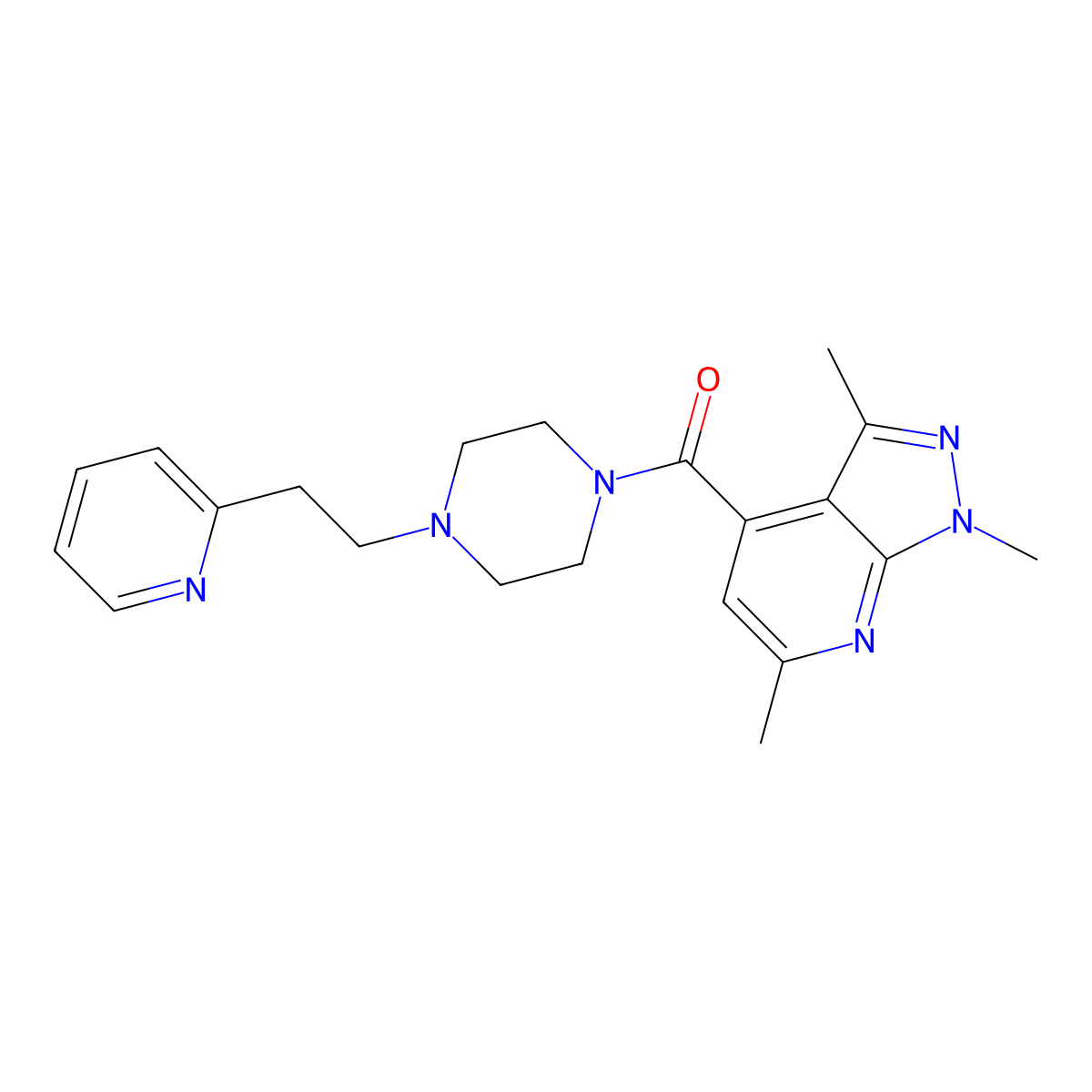 {4-[2-(2-pyridyl)ethyl]piperazino}(1,3,6-trimethyl-1H-pyrazolo[3,4-b]pyridin-4-yl)methanone molecular structure, CAS 1401587-11-8
