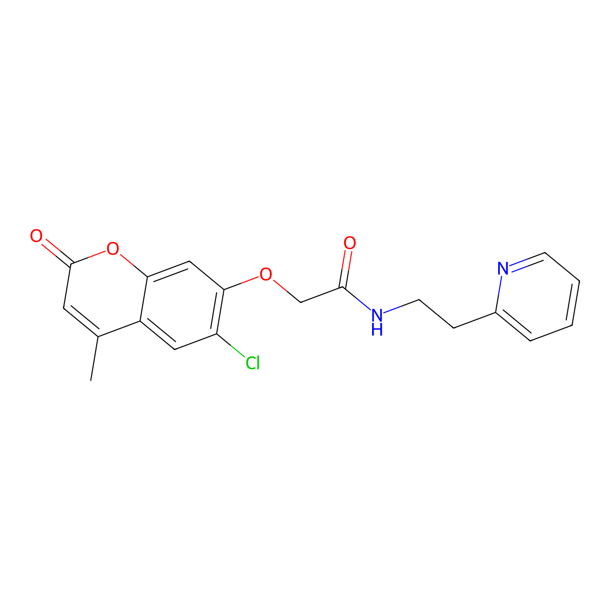 2-[(6-chloro-4-methyl-2-oxo-2H-chromen-7-yl)oxy]-N-[2-(2-pyridyl)ethyl]acetamide molecular structure, CAS 1401587-13-0