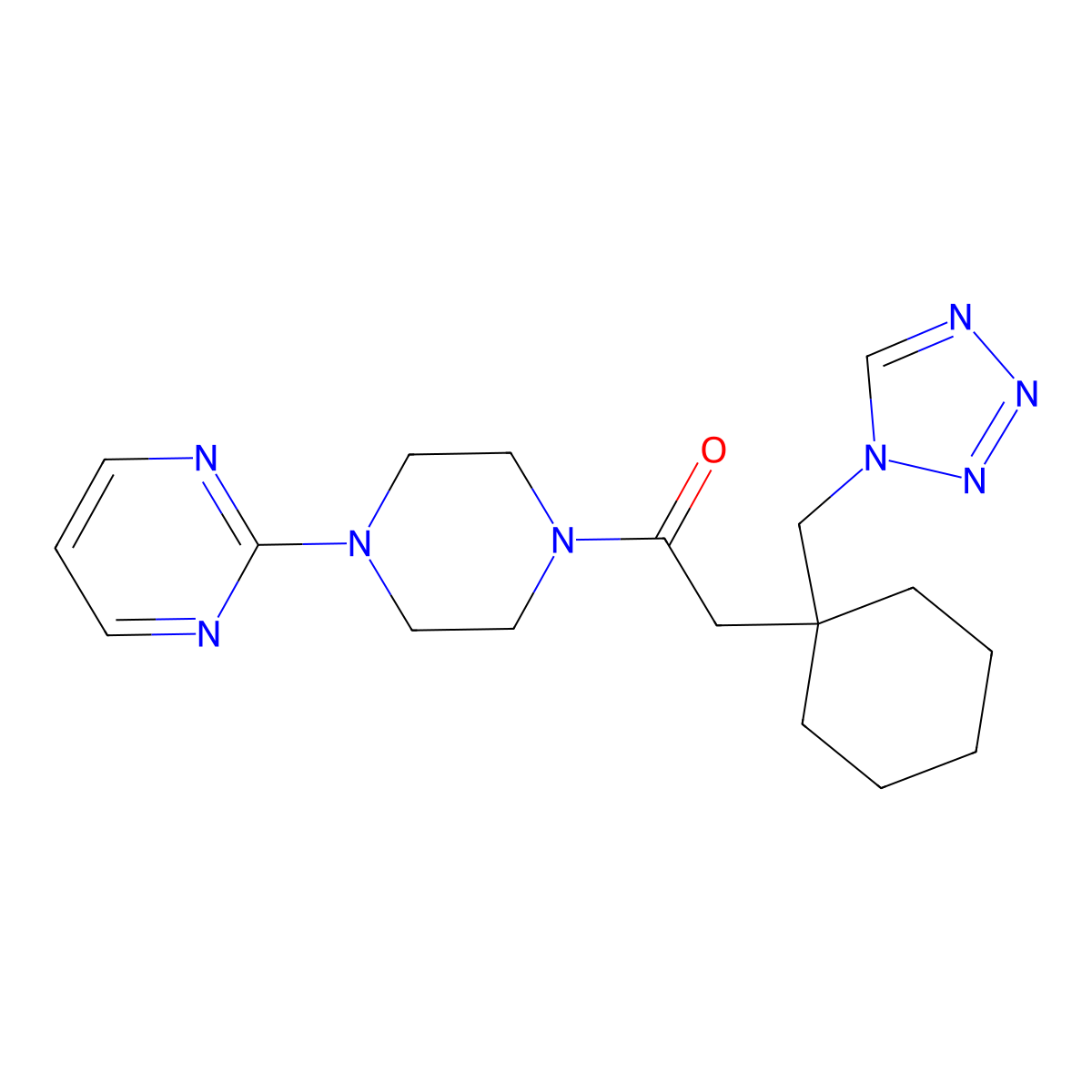 1-[4-(pyrimidin-2-yl)piperazin-1-yl]-2-[1-(1H-tetrazol-1-ylmethyl)cyclohexyl]ethanone molecular structure, CAS 1401587-19-6