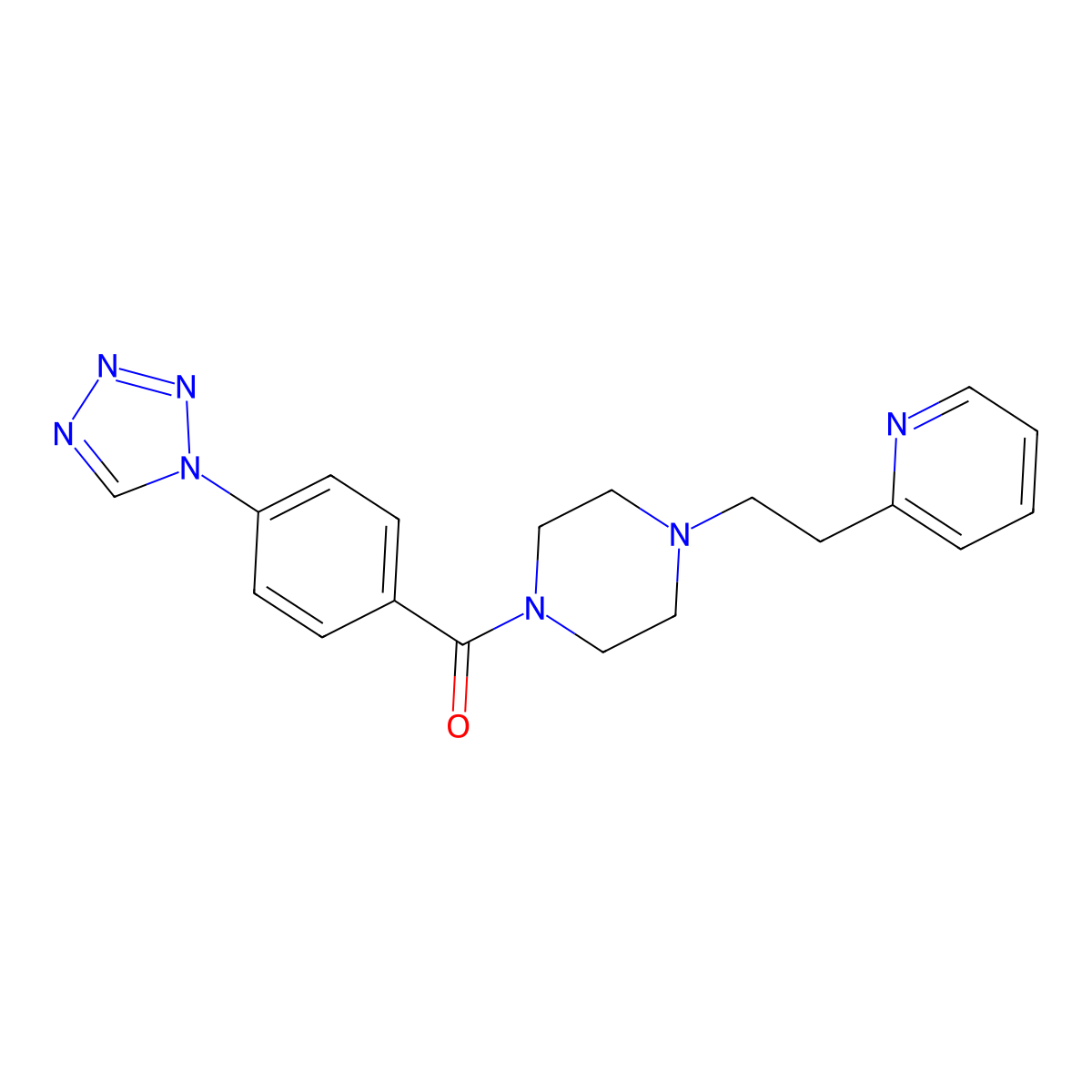 {4-[2-(pyridin-2-yl)ethyl]piperazin-1-yl}[4-(1H-tetrazol-1-yl)phenyl]methanone molecular structure, CAS 1401587-30-1