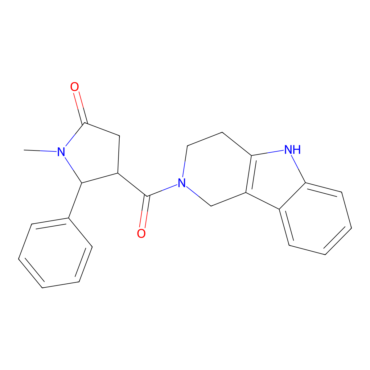1-methyl-5-phenyl-4-(1,3,4,5-tetrahydro-2H-pyrido[4,3-b]indol-2-ylcarbonyl)-2-pyrrolidinone molecular structure, CAS 1401587-53-8