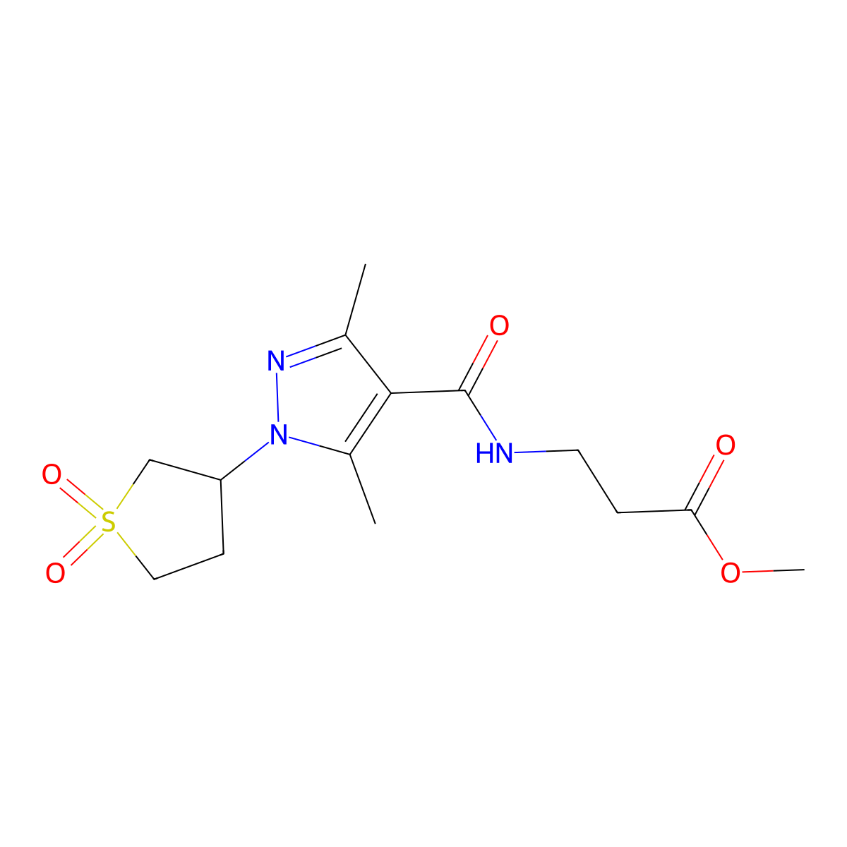 methyl N-{[1-(1,1-dioxidotetrahydrothiophen-3-yl)-3,5-dimethyl-1H-pyrazol-4-yl]carbonyl}-beta-alaninate molecular structure, CAS 1401587-73-2