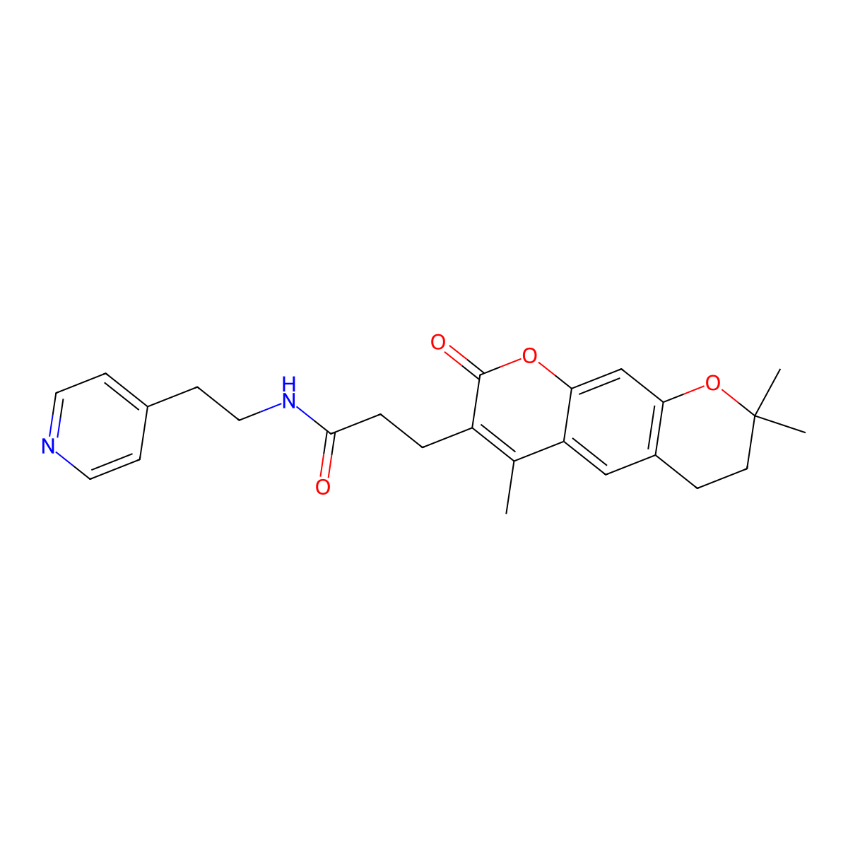 N-[2-(4-pyridyl)ethyl]-3-(4,8,8-trimethyl-2-oxo-7,8-dihydro-2H,6H-pyrano[3,2-g]chromen-3-yl)propanamide molecular structure, CAS 1401587-86-7