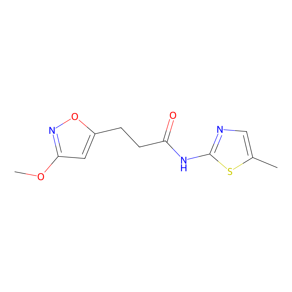 3-(3-methoxy-1,2-oxazol-5-yl)-N-(5-methyl-1,3-thiazol-2-yl)propanamide molecular structure, CAS 1401587-91-4