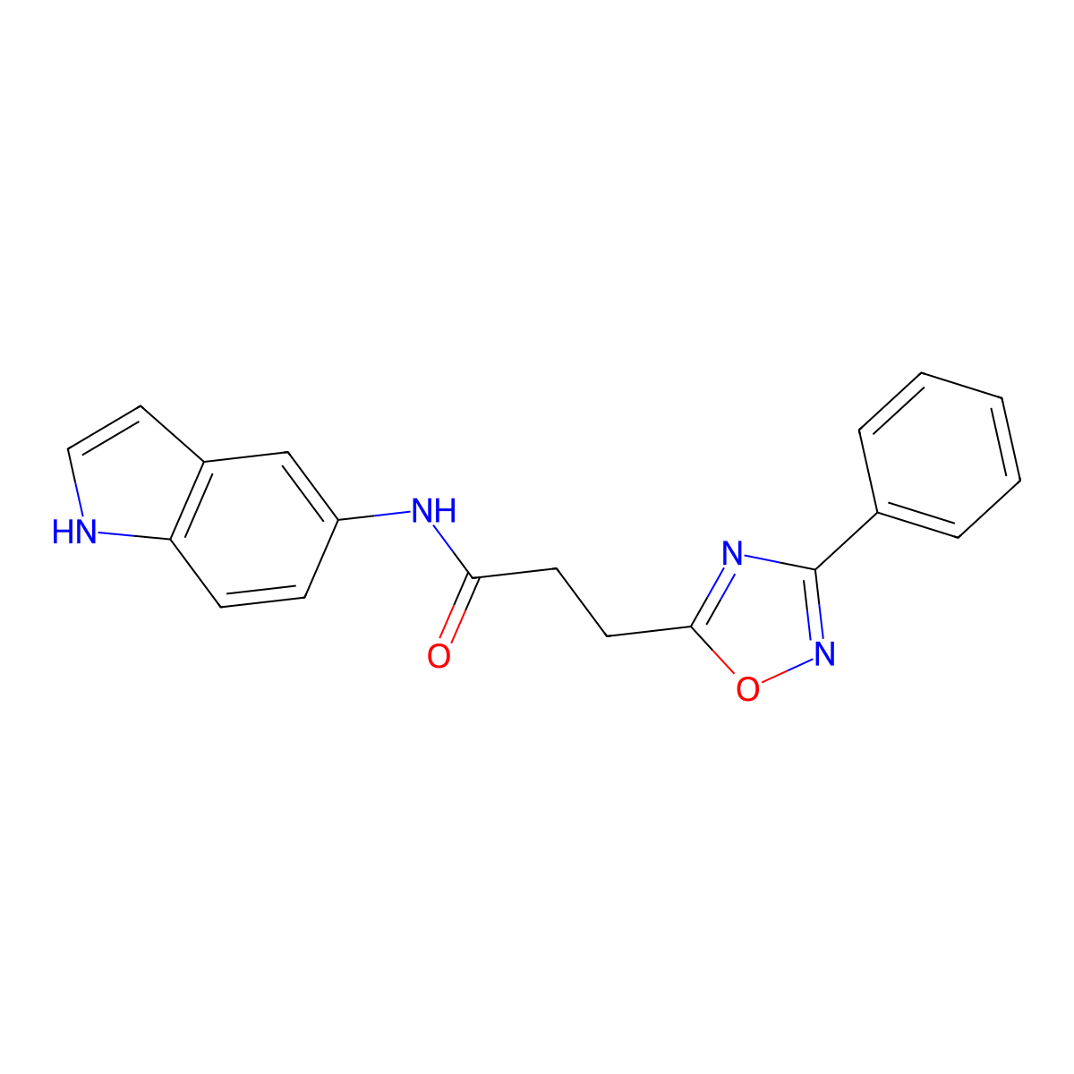 N-(1H-indol-5-yl)-3-(3-phenyl-1,2,4-oxadiazol-5-yl)propanamide molecular structure, CAS 1401588-00-8