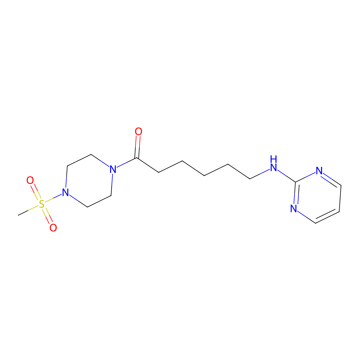 1-[4-(Methylsulfonyl)piperazino]-6-(2-pyrimidinylamino)-1-hexanone molecular structure, CAS 1401588-10-0