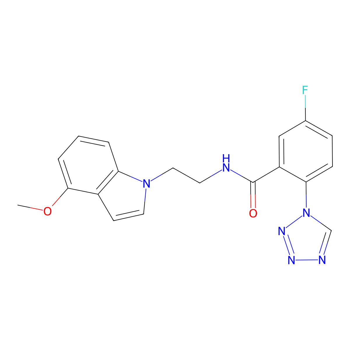 5-fluoro-N-[2-(4-methoxy-1H-indol-1-yl)ethyl]-2-(1H-1,2,3,4-tetraazol-1-yl)benzamide molecular structure, CAS 1401588-17-7