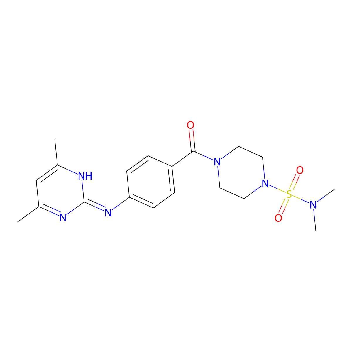 4-(4-((4,6-dimethylpyrimidin-2-yl)amino)benzoyl)-N,N-dimethylpiperazine-1-sulfonamide molecular structure, CAS 1401588-26-8