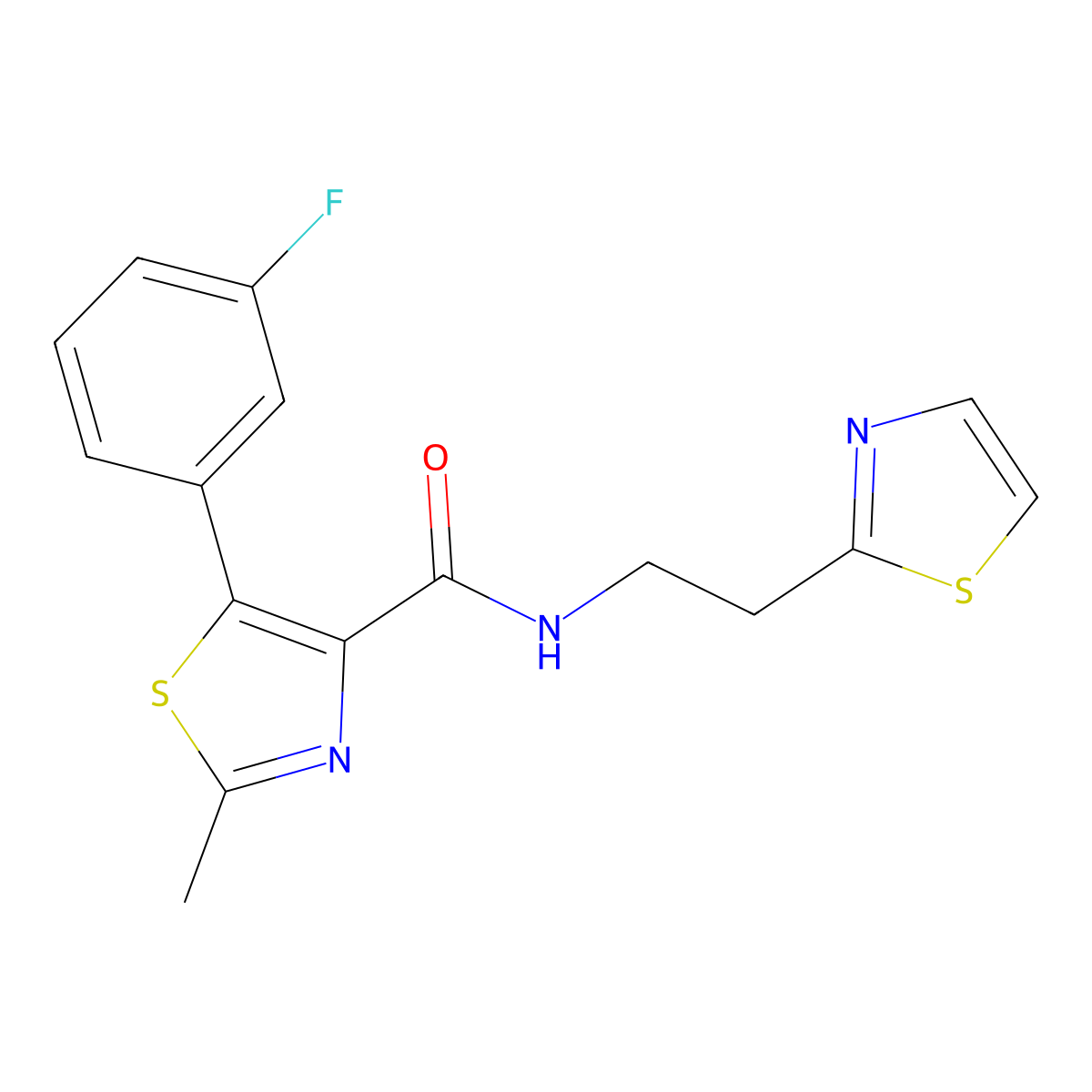 5-(3-fluorophenyl)-2-methyl-N-[2-(1,3-thiazol-2-yl)ethyl]-1,3-thiazole-4-carboxamide molecular structure, CAS 1401588-27-9
