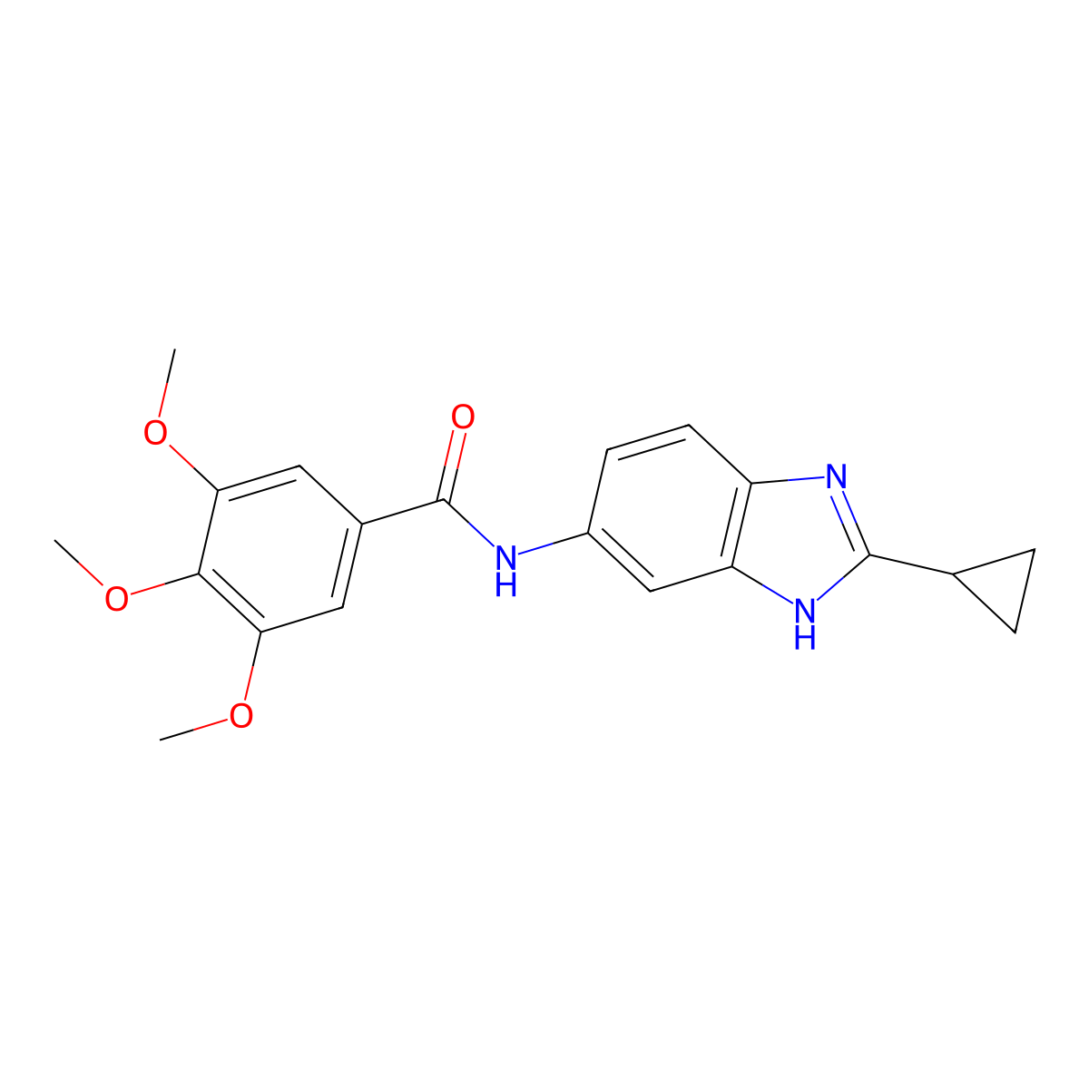 N-(2-cyclopropyl-1H-benzimidazol-5-yl)-3,4,5-trimethoxybenzamide molecular structure, CAS 1401588-29-1