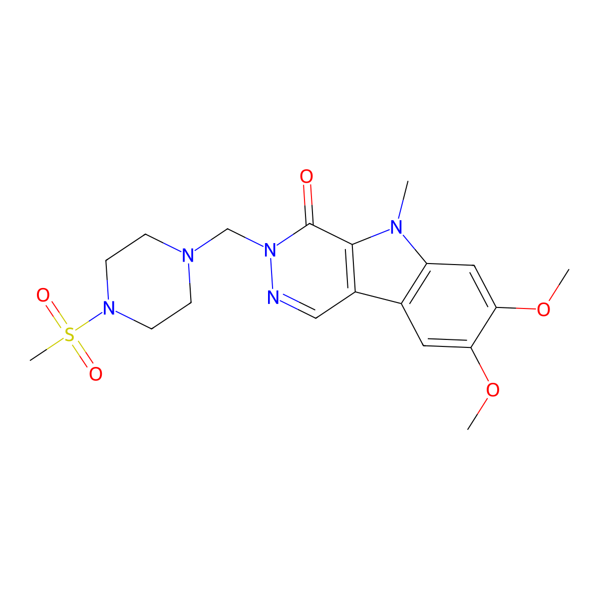 7,8-dimethoxy-5-methyl-3-{[4-(methylsulfonyl)piperazin-1-yl]methyl}-3,5-dihydro-4H-pyridazino[4,5-b]indol-4-one molecular structure, CAS 1401588-35-9