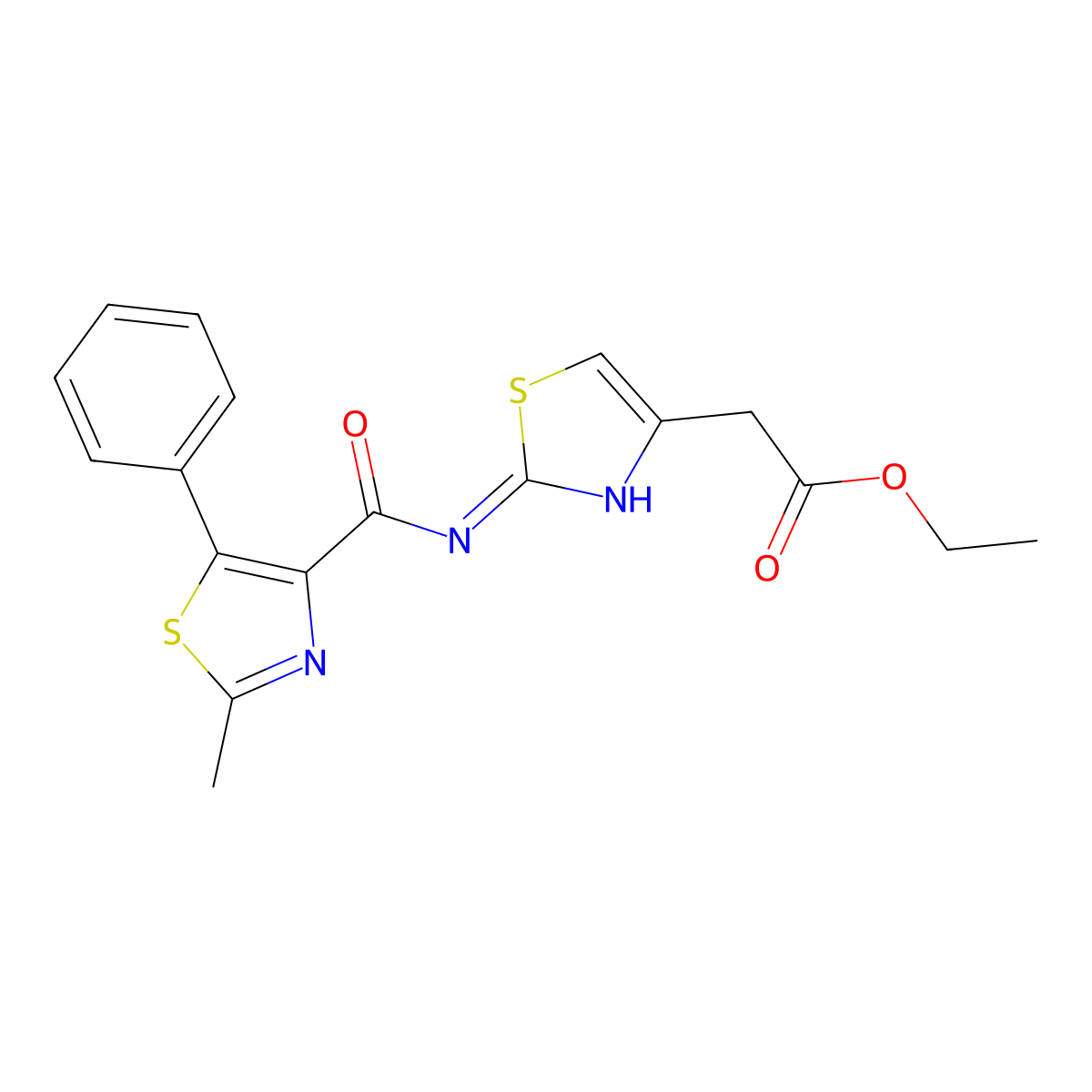 Ethyl (2-{[(2-methyl-5-phenyl-1,3-thiazol-4-yl)carbonyl]amino}-1,3-thiazol-4-yl)acetate molecular structure, CAS 1401588-53-1