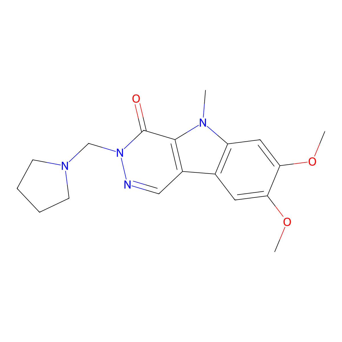 7,8-dimethoxy-5-methyl-3-(pyrrolidin-1-ylmethyl)-3,5-dihydro-4H-pyridazino[4,5-b]indol-4-one molecular structure, CAS 1401588-60-0