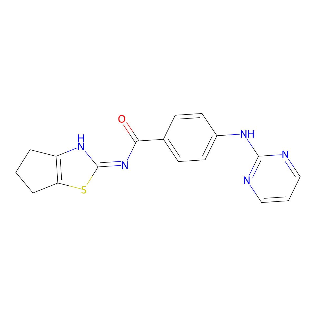 N-(5,6-dihydro-4H-cyclopenta[d]thiazol-2-yl)-4-(pyrimidin-2-ylamino)benzamide molecular structure, CAS 1401588-72-4