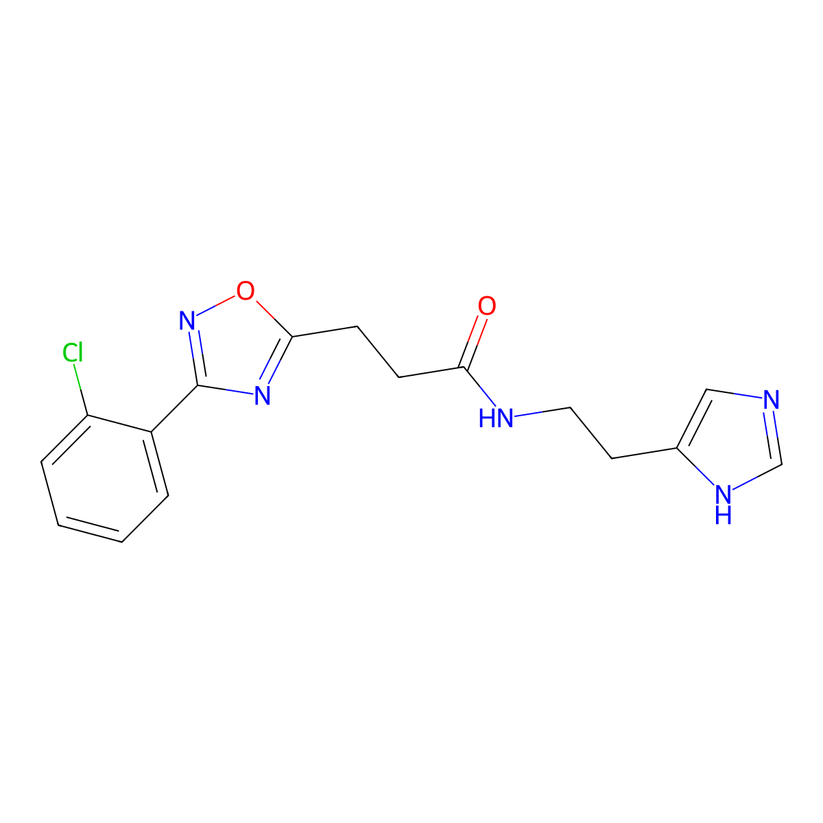 3-[3-(2-chlorophenyl)-1,2,4-oxadiazol-5-yl]-N-[2-(1H-imidazol-4-yl)ethyl]propanamide molecular structure, CAS 1401588-76-8