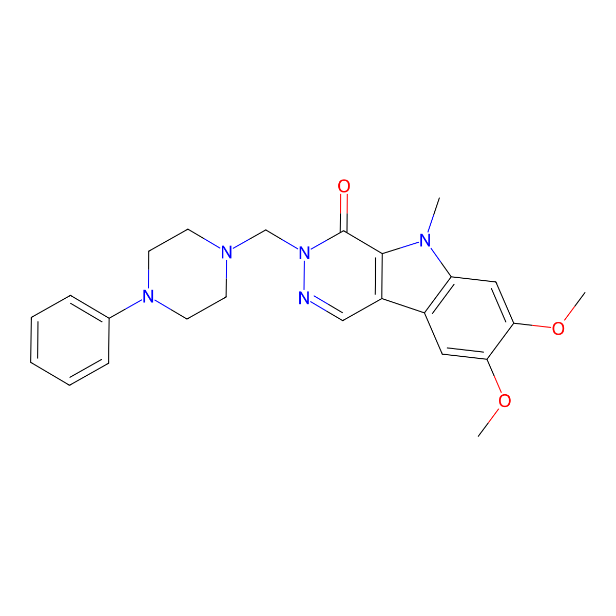7,8-dimethoxy-5-methyl-3-[(4-phenylpiperazin-1-yl)methyl]-3,5-dihydro-4H-pyridazino[4,5-b]indol-4-one molecular structure, CAS 1401588-82-6