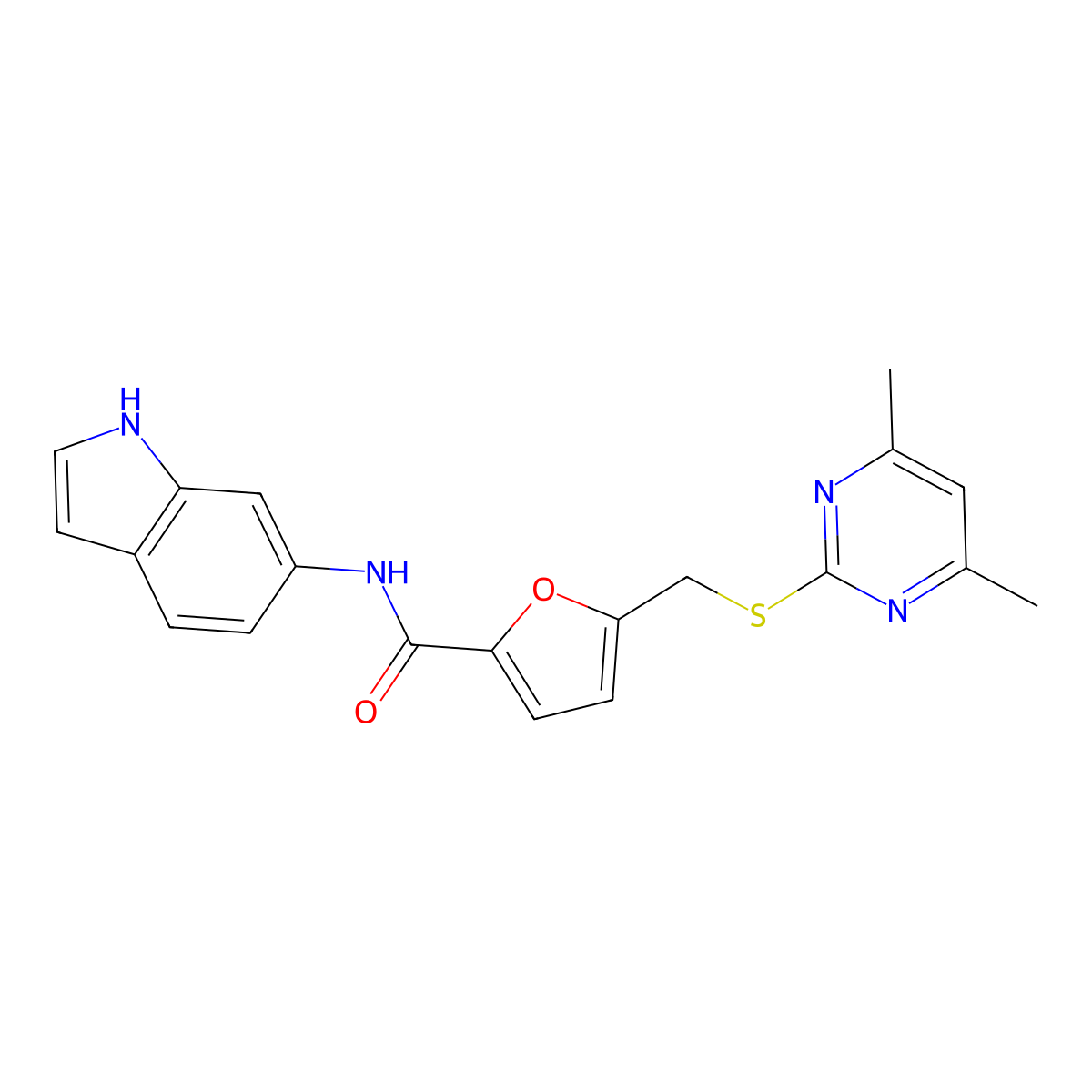 5-{[(4,6-dimethylpyrimidin-2-yl)sulfanyl]methyl}-N-(1H-indol-6-yl)furan-2-carboxamide molecular structure, CAS 1401588-83-7