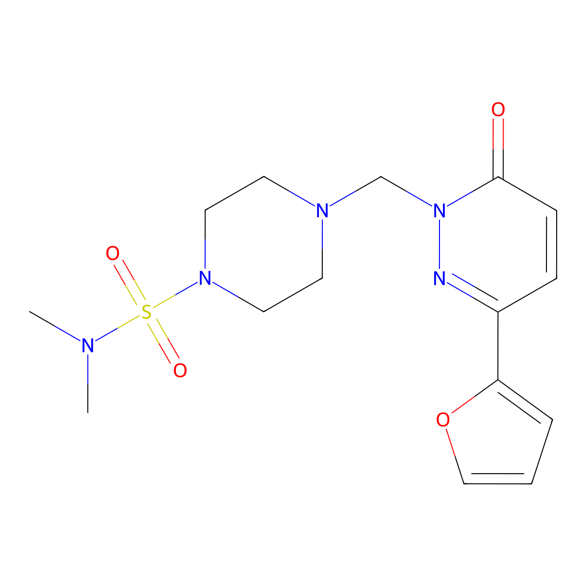 4-{[3-(furan-2-yl)-6-oxopyridazin-1(6H)-yl]methyl}-N,N-dimethylpiperazine-1-sulfonamide molecular structure, CAS 1401589-00-1