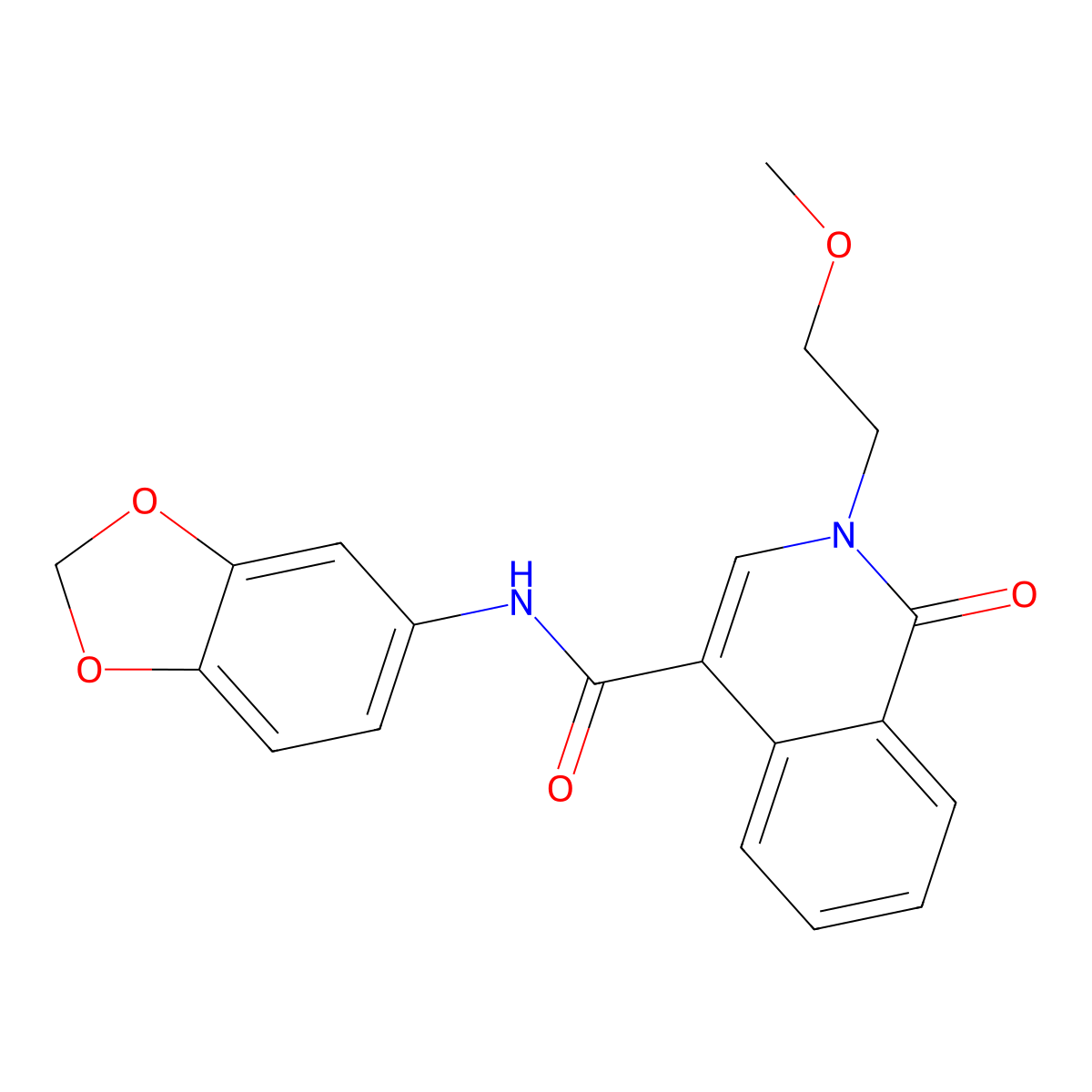 N-(1,3-benzodioxol-5-yl)-2-(2-methoxyethyl)-1-oxo-1,2-dihydroisoquinoline-4-carboxamide molecular structure, CAS 1401589-01-2