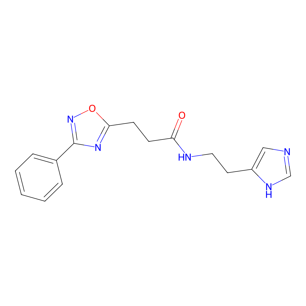 N-[2-(1H-imidazol-4-yl)ethyl]-3-(3-phenyl-1,2,4-oxadiazol-5-yl)propanamide molecular structure, CAS 1401589-09-0