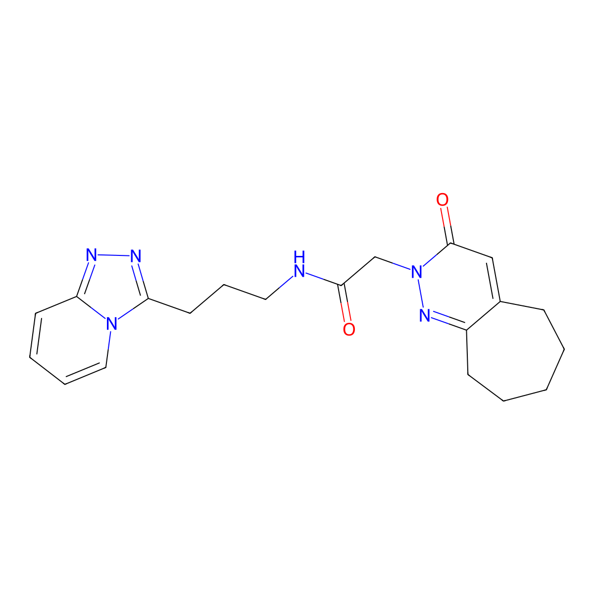2-(3-oxo-3,5,6,7,8,9-hexahydro-2H-cyclohepta[c]pyridazin-2-yl)-N-(3-[1,2,4]triazolo[4,3-a]pyridin-3-ylpropyl)acetamide molecular structure, CAS 1401589-13-6