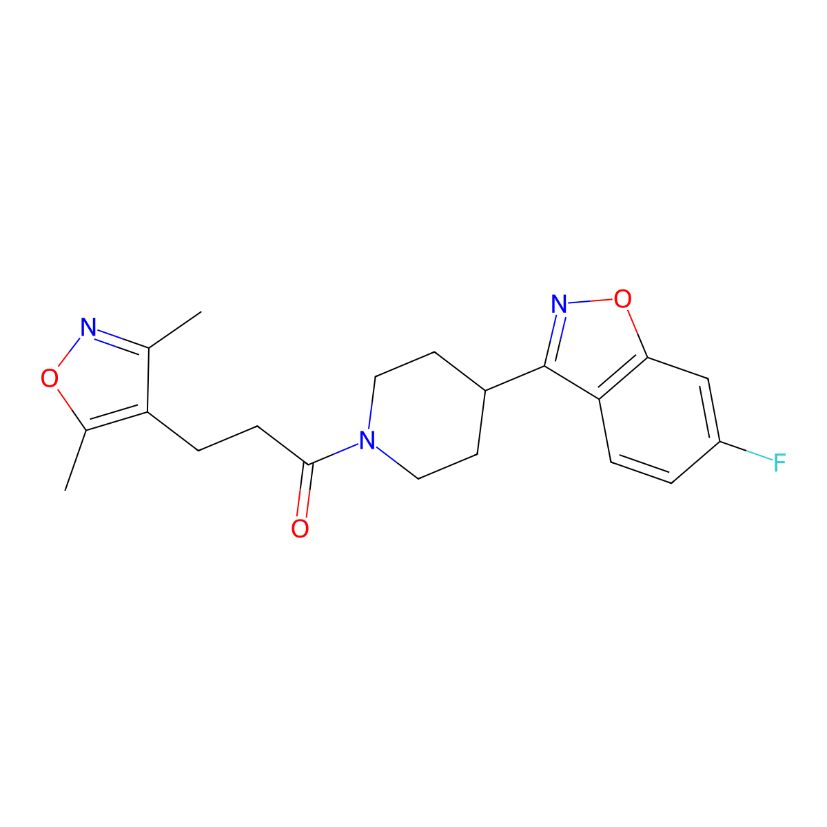 3-(3,5-Dimethyl-1,2-oxazol-4-yl)-1-[4-(6-fluoro-1,2-benzoxazol-3-yl)piperidin-1-yl]propan-1-one molecular structure, CAS 1401589-22-7
