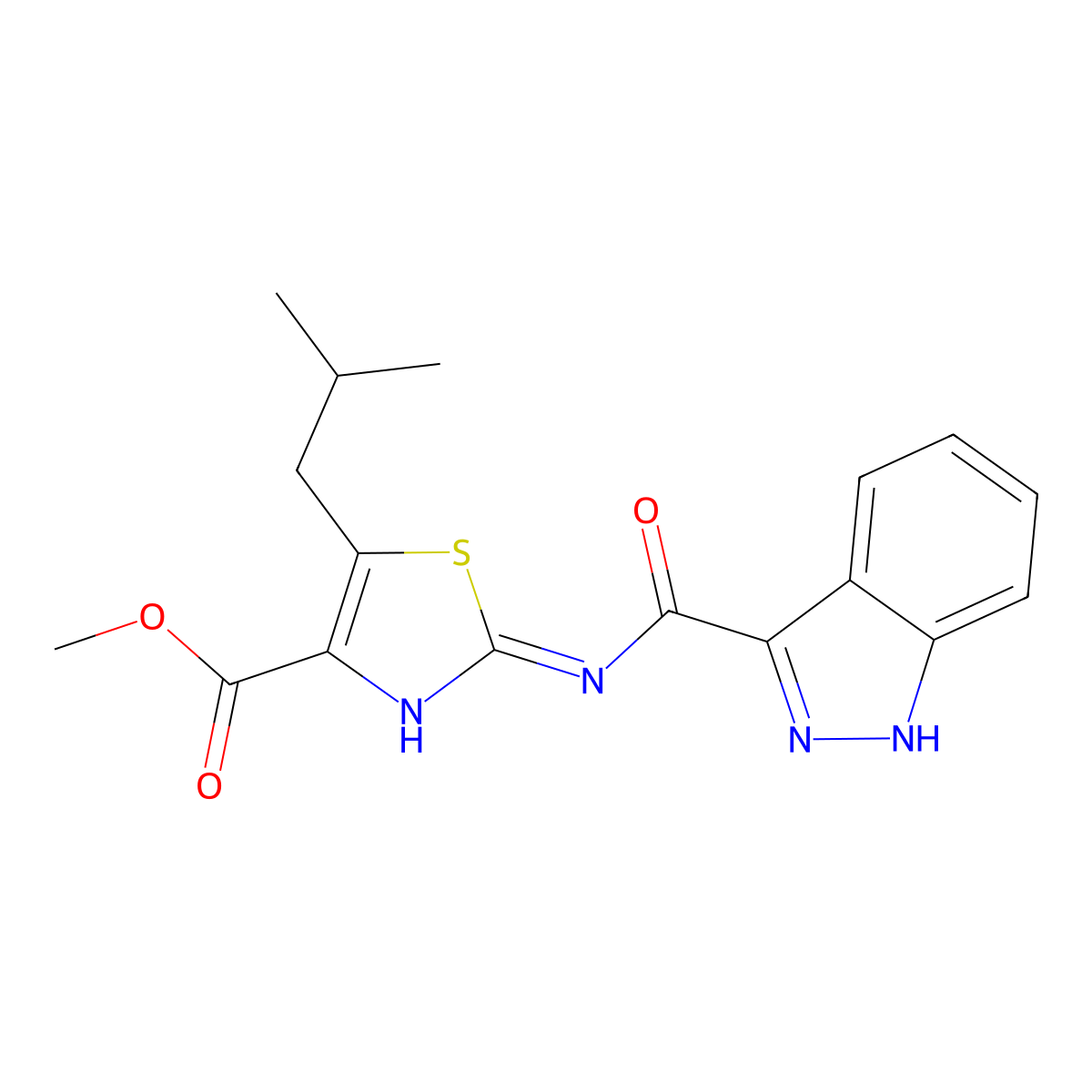 methyl 2-[(1H-indazol-3-ylcarbonyl)amino]-5-(2-methylpropyl)-1,3-thiazole-4-carboxylate molecular structure, CAS 1401589-47-6