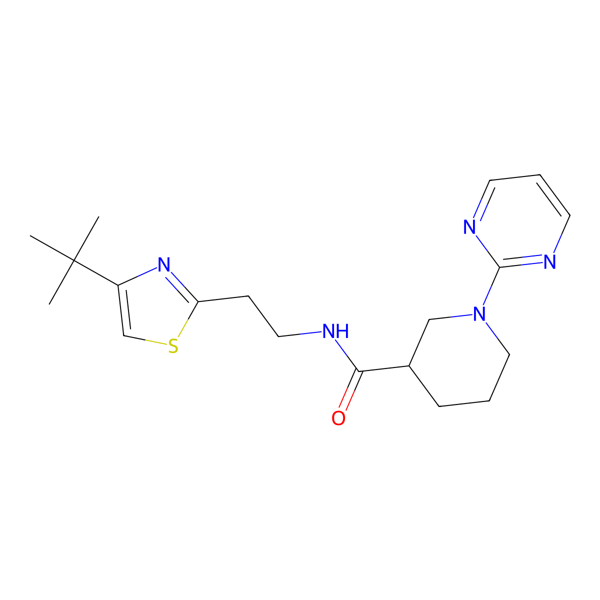 N-[2-(4-tert-butyl-1,3-thiazol-2-yl)ethyl]-1-(pyrimidin-2-yl)piperidine-3-carboxamide molecular structure, CAS 1401589-50-1